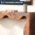 Tavolino Consolle Rustico, Tavolo da Divano Stretto Naturale con Bordo Scalloped e Scaffale Portaoggetti per Ingresso o Soggiorno