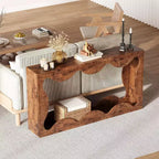 Acekool Farmhouse Console Table, Natural Slim Scalloped Sofa Table with Storage Shelf for Entryway or Living Room