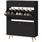 Narrow Shoe Storage Cabinet with Wave-like Panels and Adjustable Shelves for 12 Pairs of Shoes
