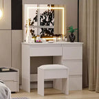 Acekool Makeup Vanity Desk with Lighted Mirror, Power Outlet, Stool, and 4 Drawers, Large Vanity Table for Bedroom or Dressing Room