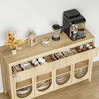 Credenza scanalata con contenitore, mobile da credenza da 55 con 2 cassetti, mobile contenitore da cucina con 4 ante in vetro, tavolo da buffet, mobile bar
