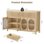 Credenza scanalata con contenitore, mobile da credenza da 55 con 2 cassetti, mobile contenitore da cucina con 4 ante in vetro, tavolo da buffet, mobile bar