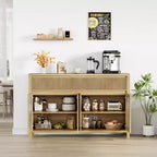 Credenza scanalata con contenitore, mobile da credenza da 55 con 2 cassetti, mobile contenitore da cucina con 4 ante in vetro, tavolo da buffet, mobile bar