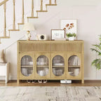 Credenza scanalata con contenitore, mobile da credenza da 55 con 2 cassetti, mobile contenitore da cucina con 4 ante in vetro, tavolo da buffet, mobile bar