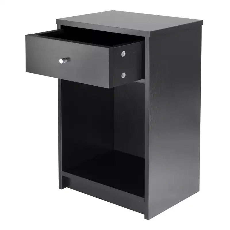 Comodino Squamish con 1 cassetto - Nero - : Comodino in legno composito, Finitura laccata, Ripiano portaoggetti