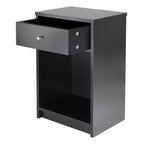 Comodino Squamish con 1 cassetto - Nero - : Comodino in legno composito, Finitura laccata, Ripiano portaoggetti