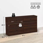 Comò doppio a 6 cassetti Astrid, 68,2 cm, per camera da letto, cassettiera larga, mobili per camera da letto, espresso