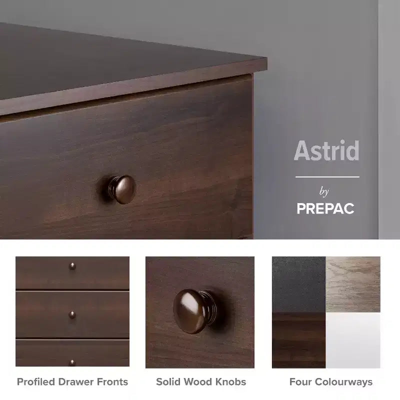 Comò doppio a 6 cassetti Astrid, 68,2 cm, per camera da letto, cassettiera larga, mobili per camera da letto, espresso