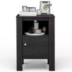 Costway Nightstand Compact Side End Sofa Table with Open Shelf & Cabinet Dark Grey Oak/Walnut