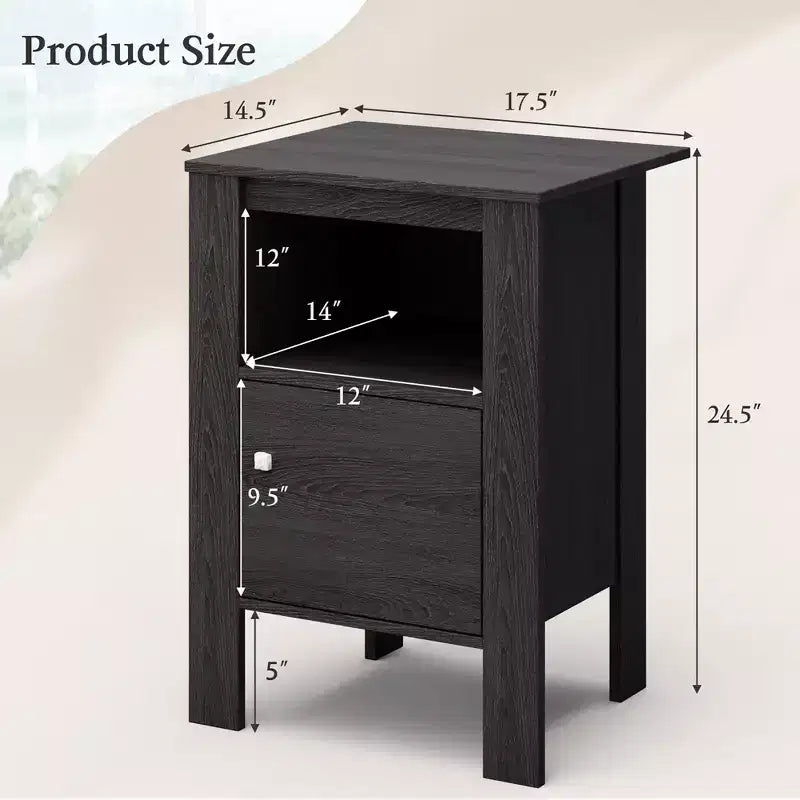 Comodino/Tavolino Laterale Compatto con Ripiano Aperto e Mobiletto, Rovere Scuro/Noce